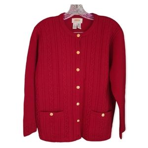 Vintage Talbots Petites Wool‎ Cable Knit Cardigan Sweater Small